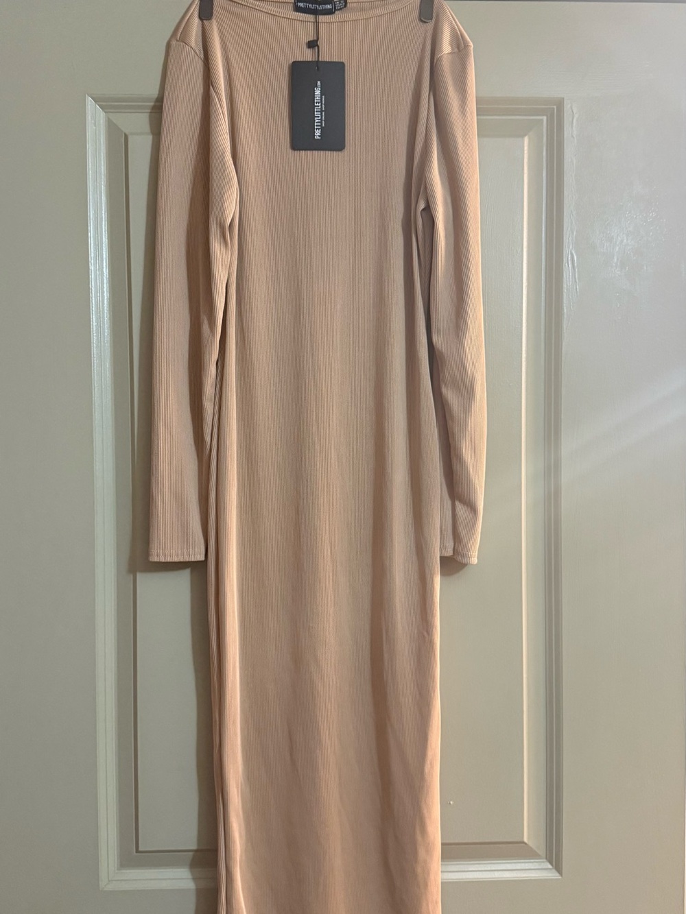 PrettyLittleThing Nude Long Sleeve Maxi Bodycon Dress